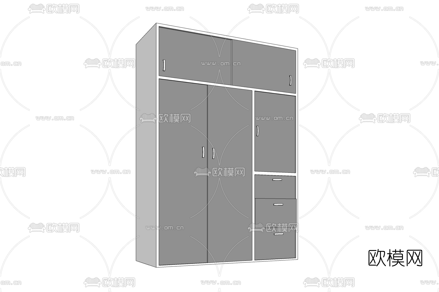 现代实木衣柜免费su模型下载