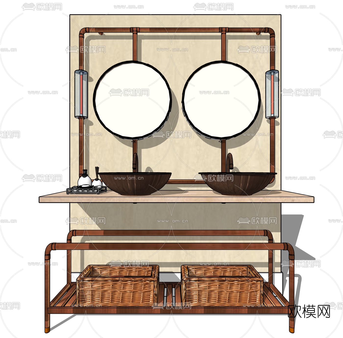 工业风钢管洗手台su模型下载