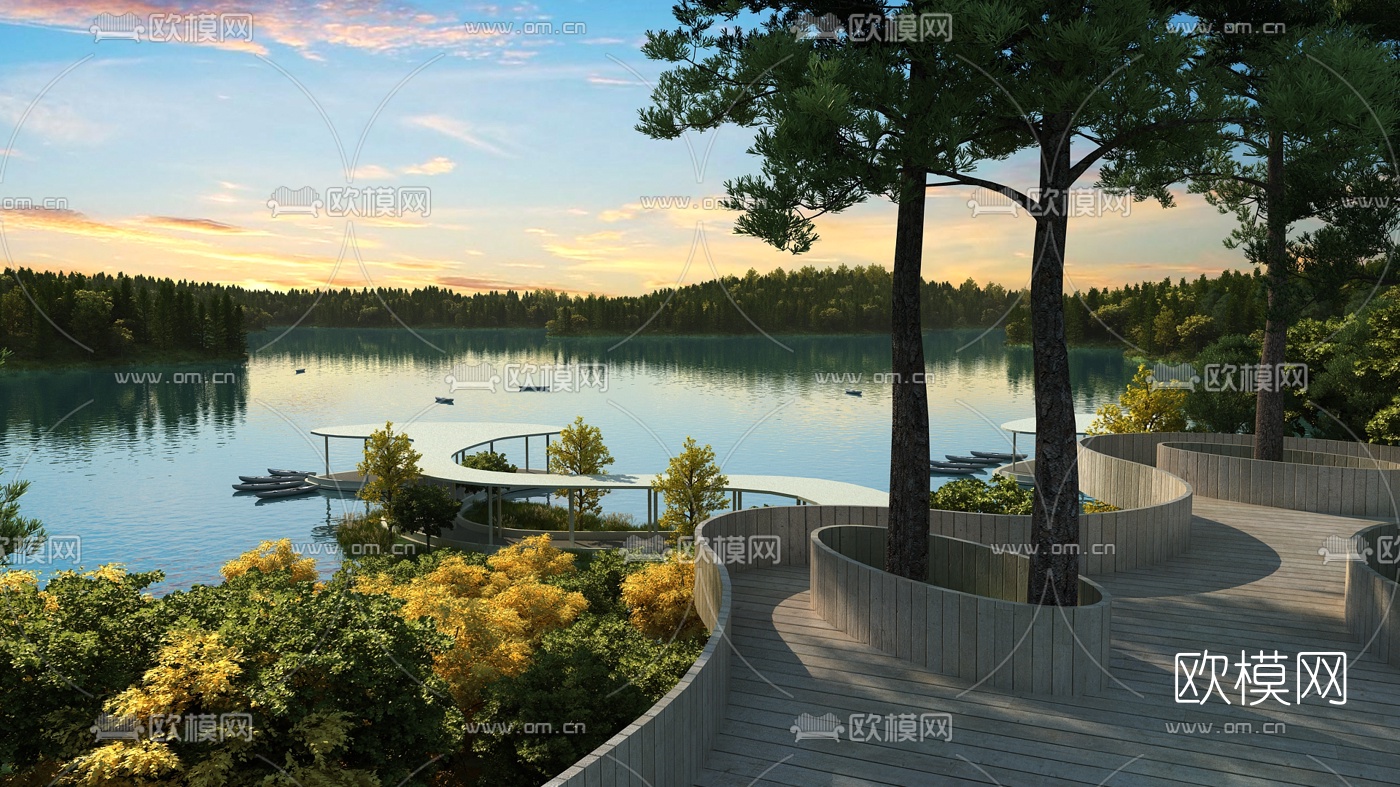 现代湖泊园林景观3d模型