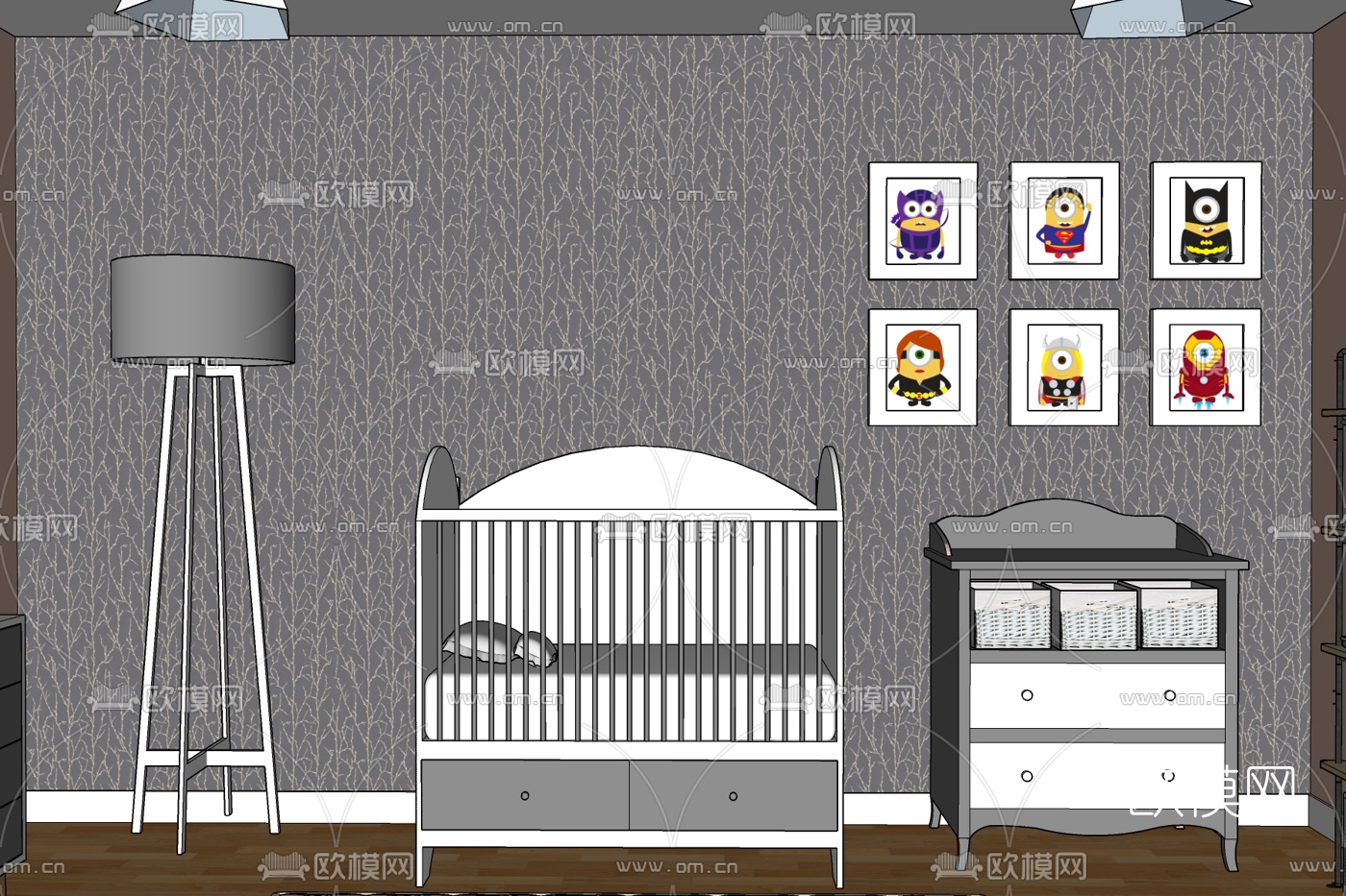 现代儿童床组合免费su模型下载