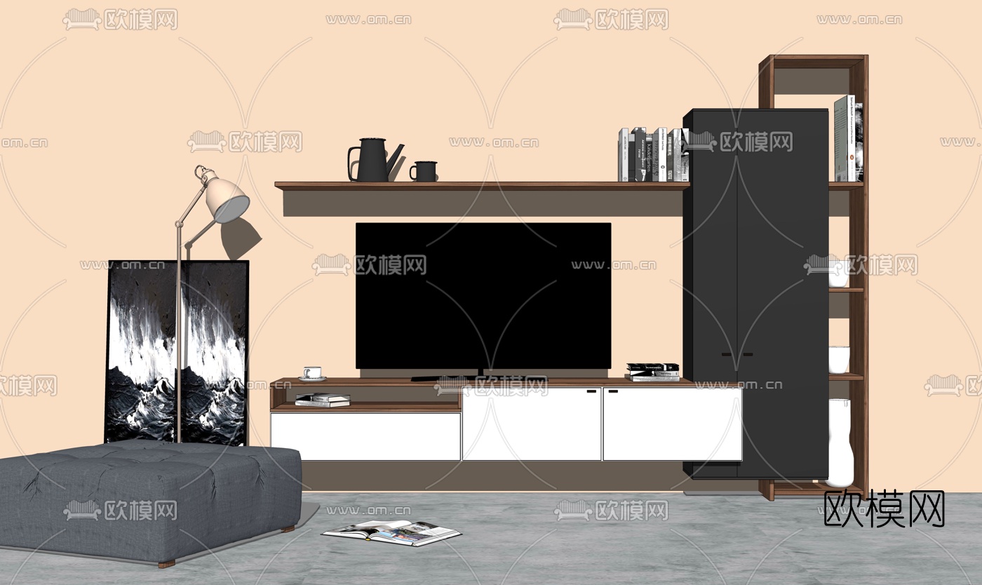 现代实木电视柜su模型下载