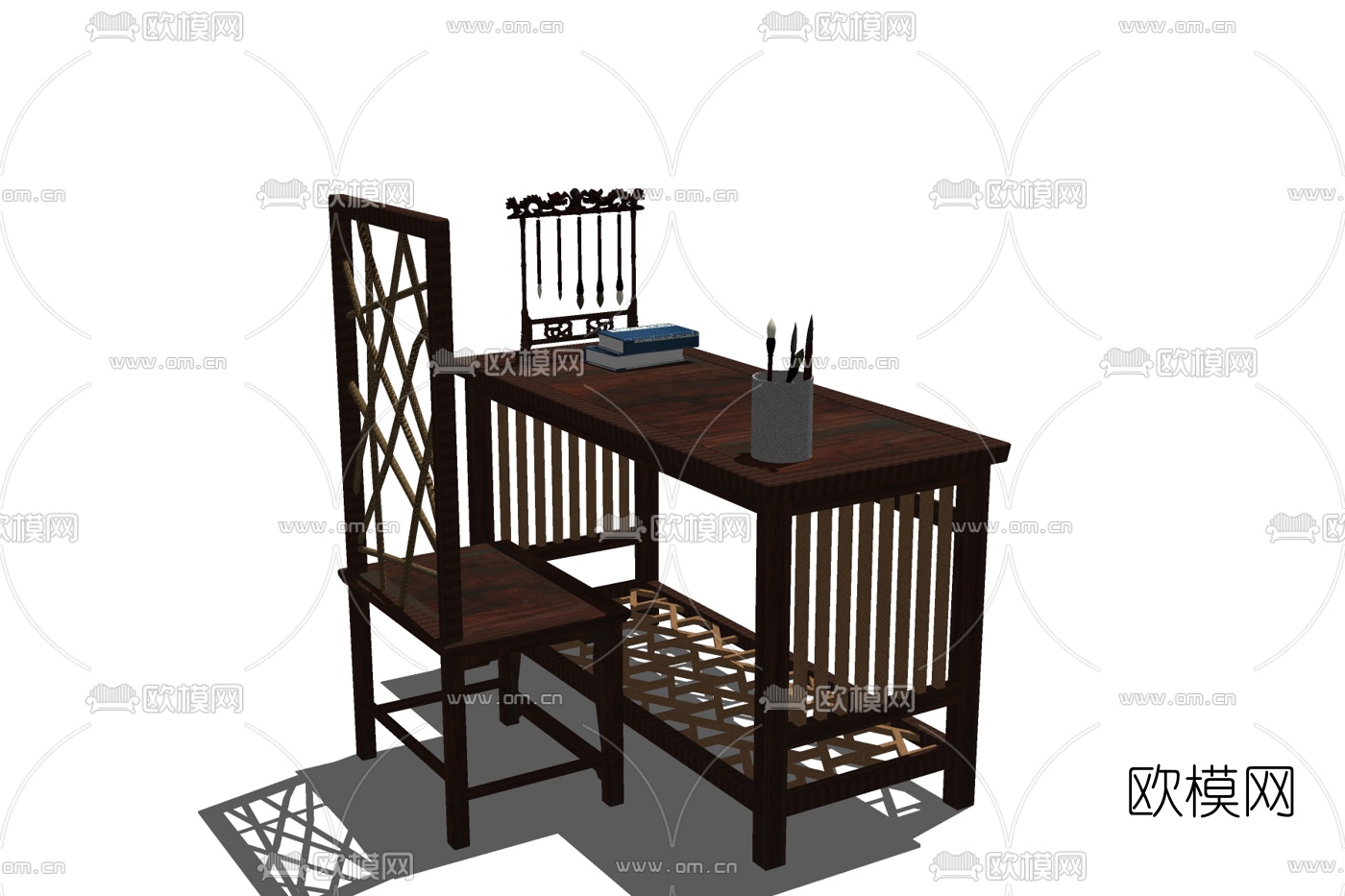 美式书桌椅免费su模型下载