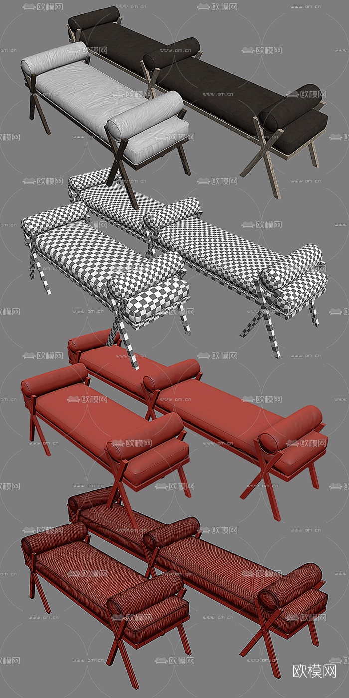现代布艺脚踏3d模型
