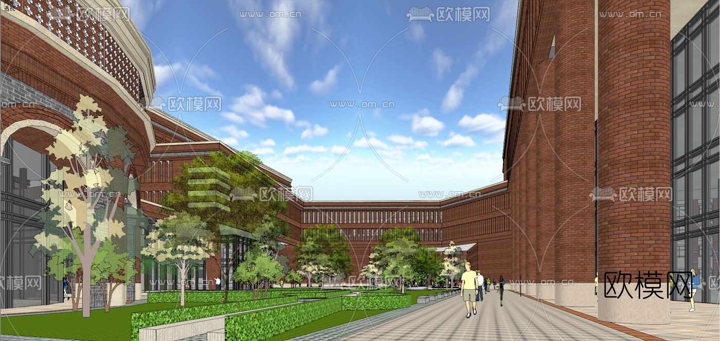欧式大学学校规划su模型下载（渲染图8）