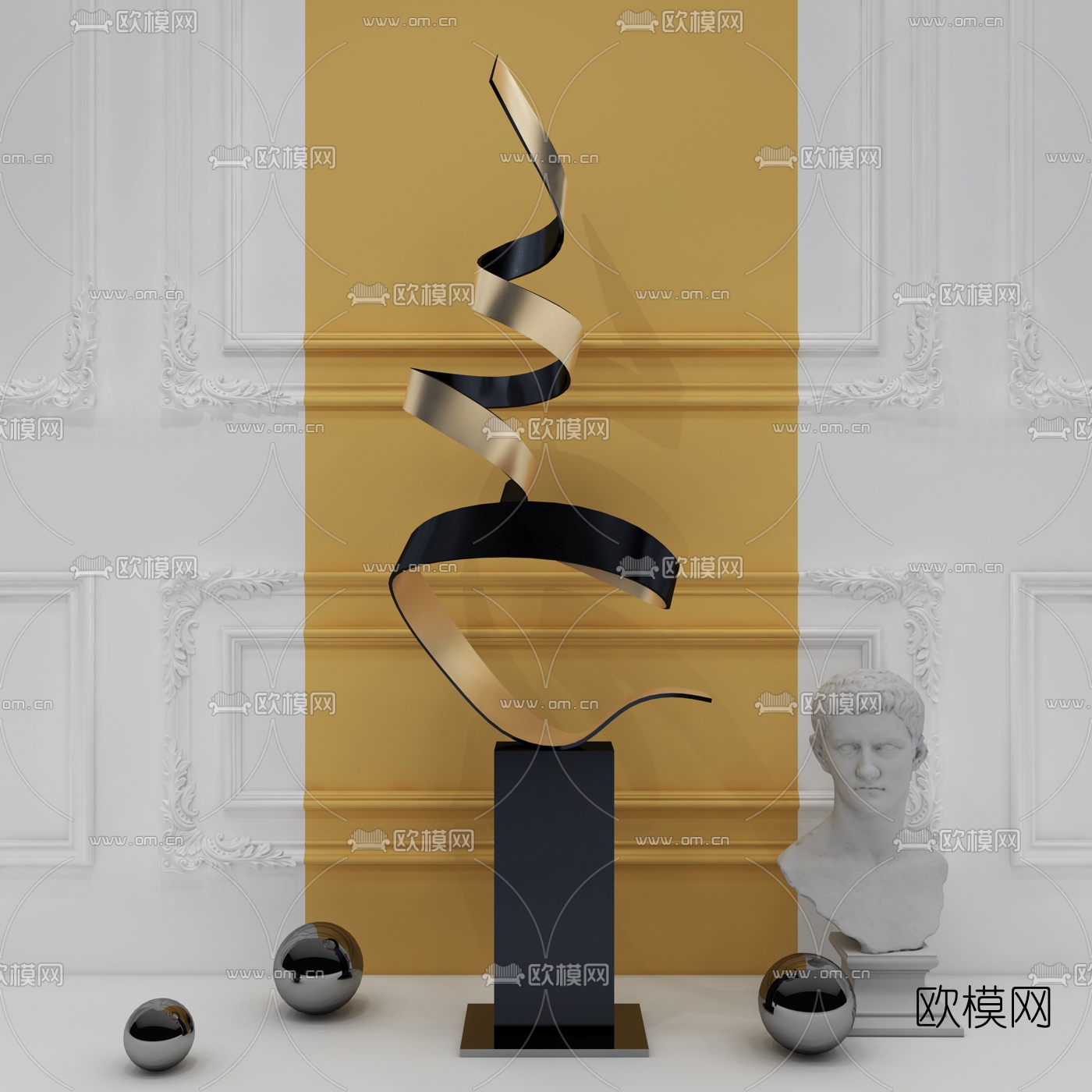 现代金属螺旋式雕塑3d模型