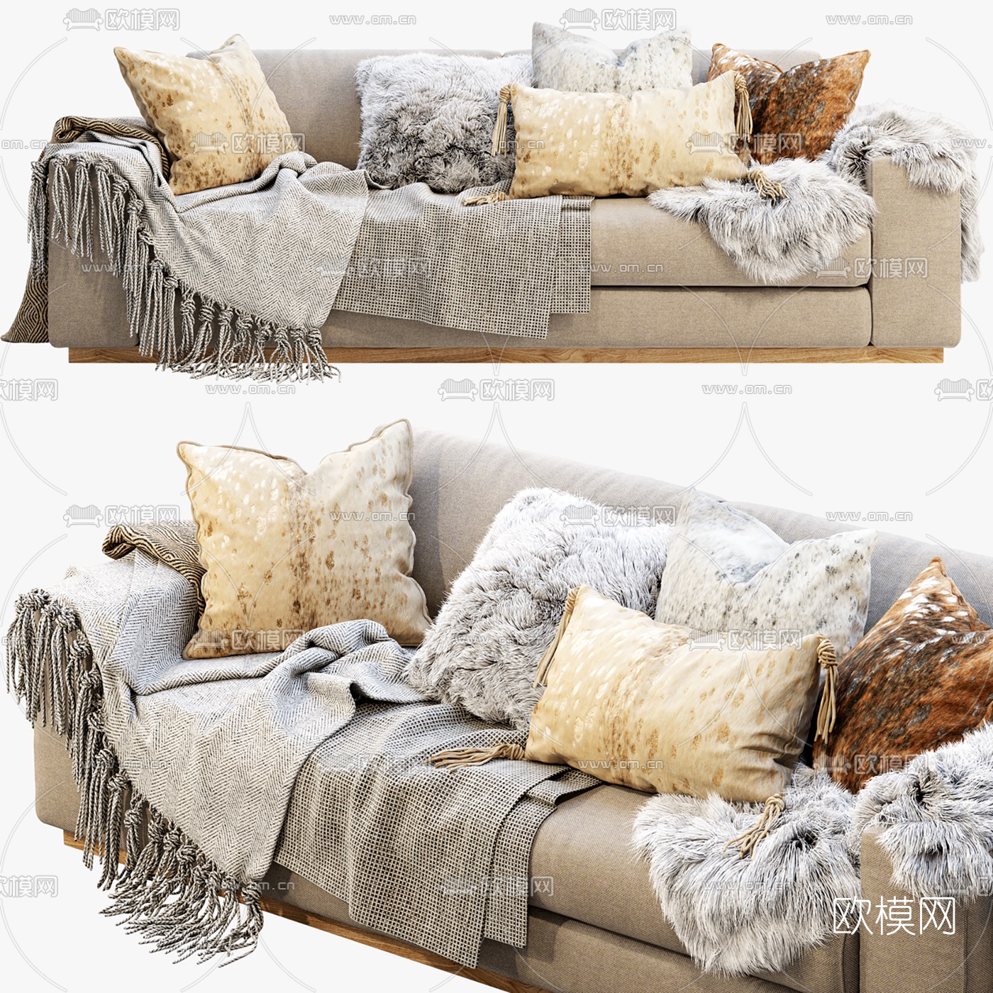 现代布艺双人沙发3d模型下载（渲染图1）