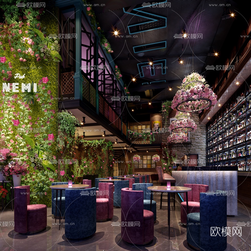 现代酒吧免费3d模型下载（渲染图2）