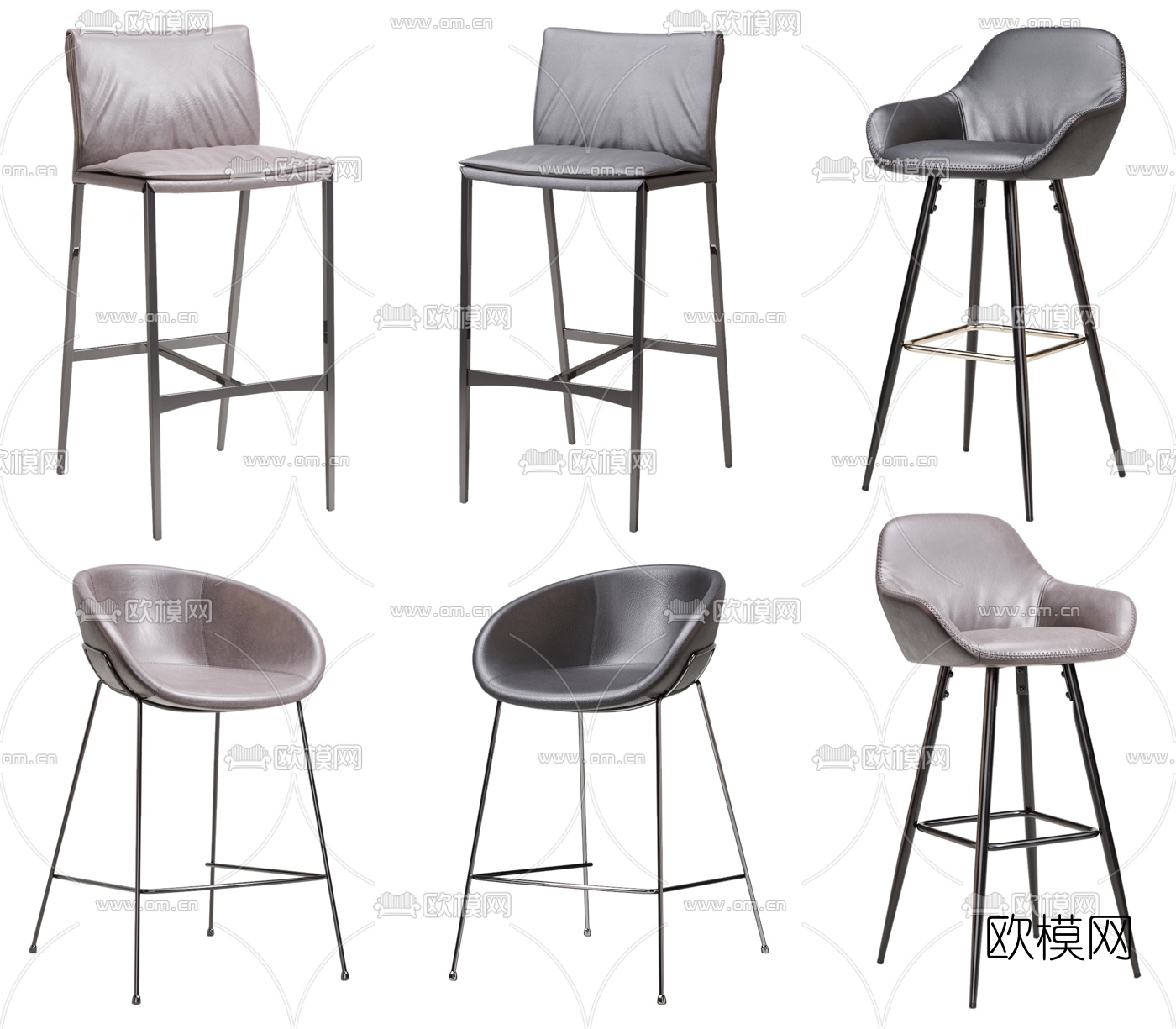 现代皮革靠背吧台椅3d模型下载