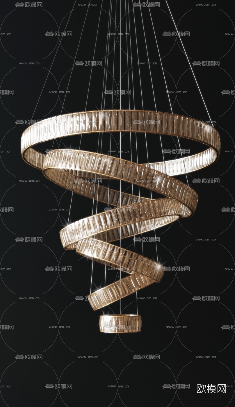 现代轻奢水晶玻璃吊灯3d模型下载（渲染图2）