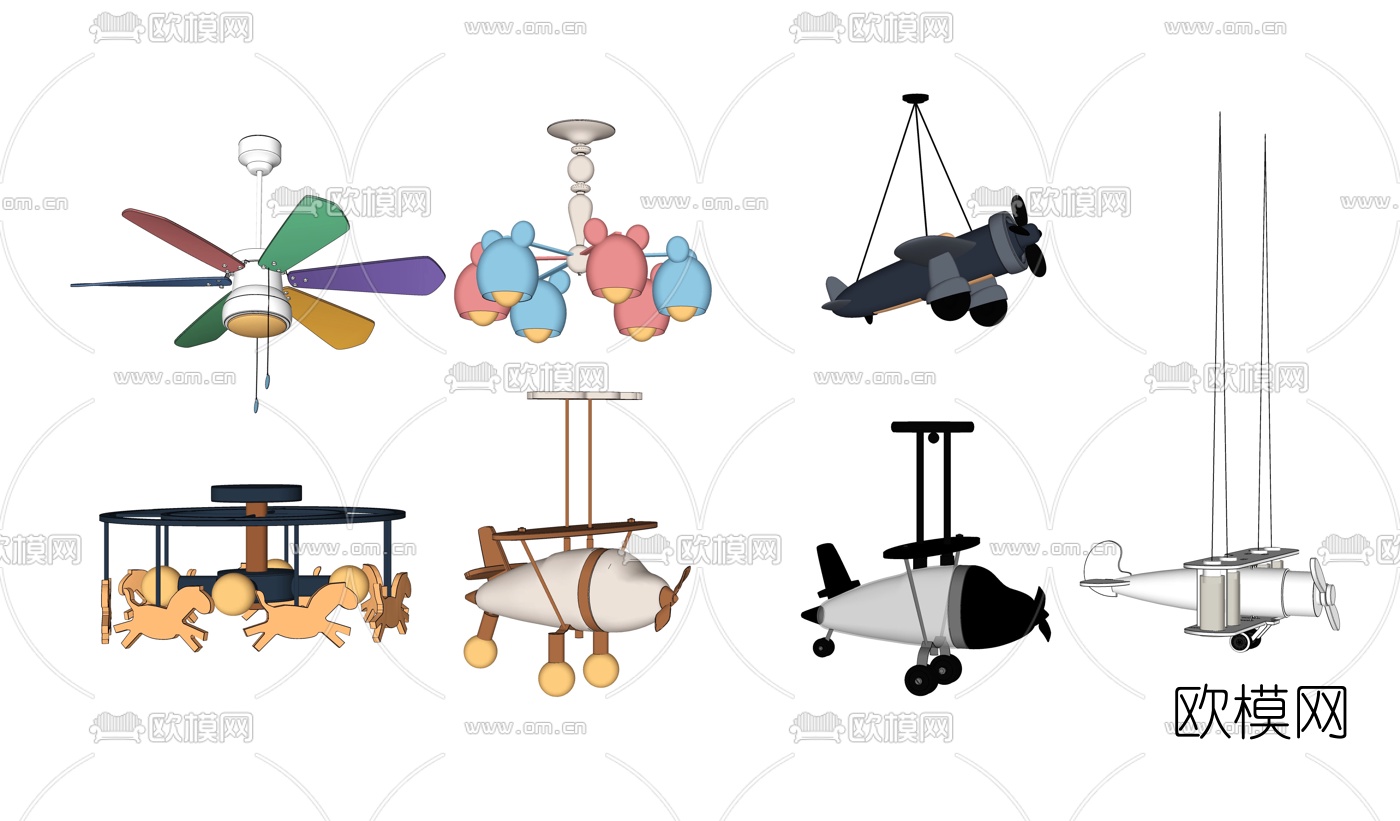 现代儿童卡通飞机吊灯su模型下载