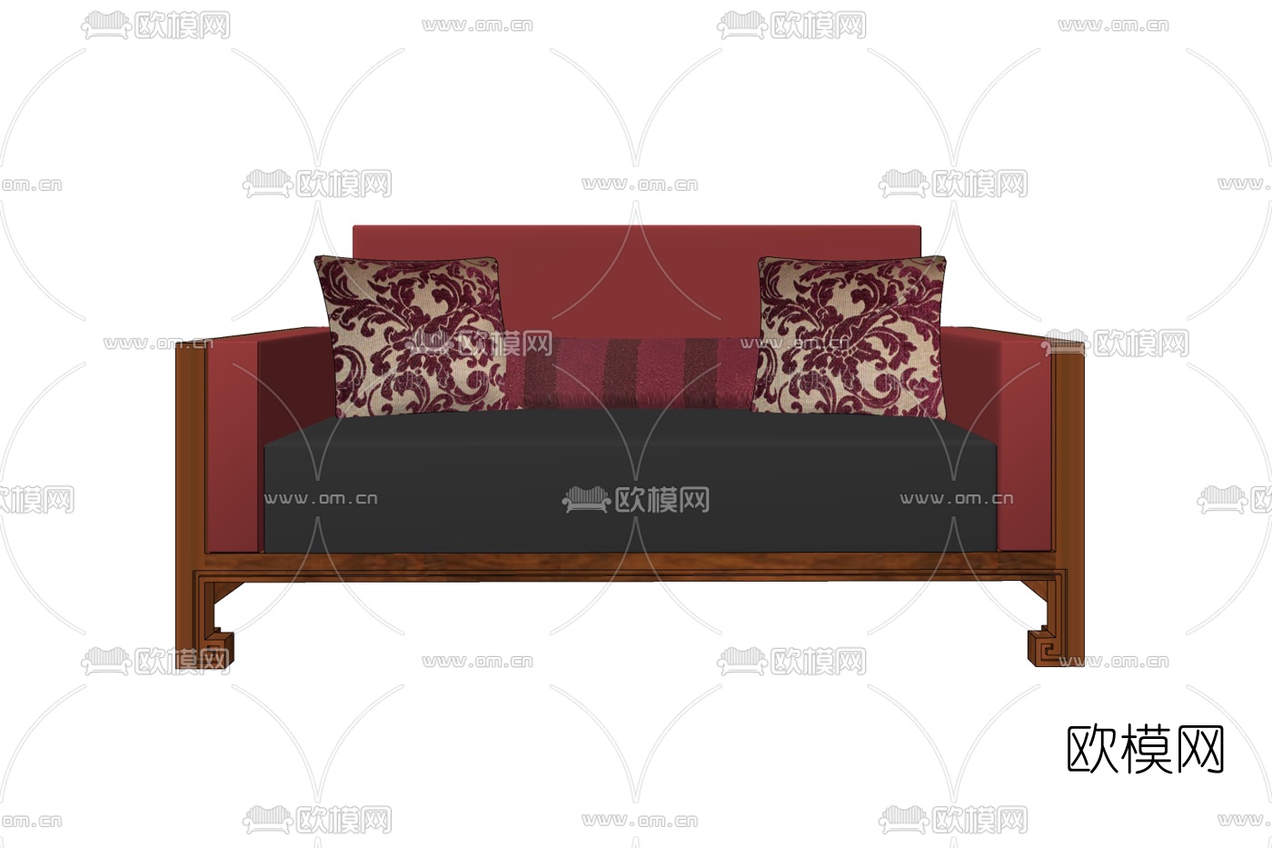 新中式布艺单人沙发免费su模型下载
