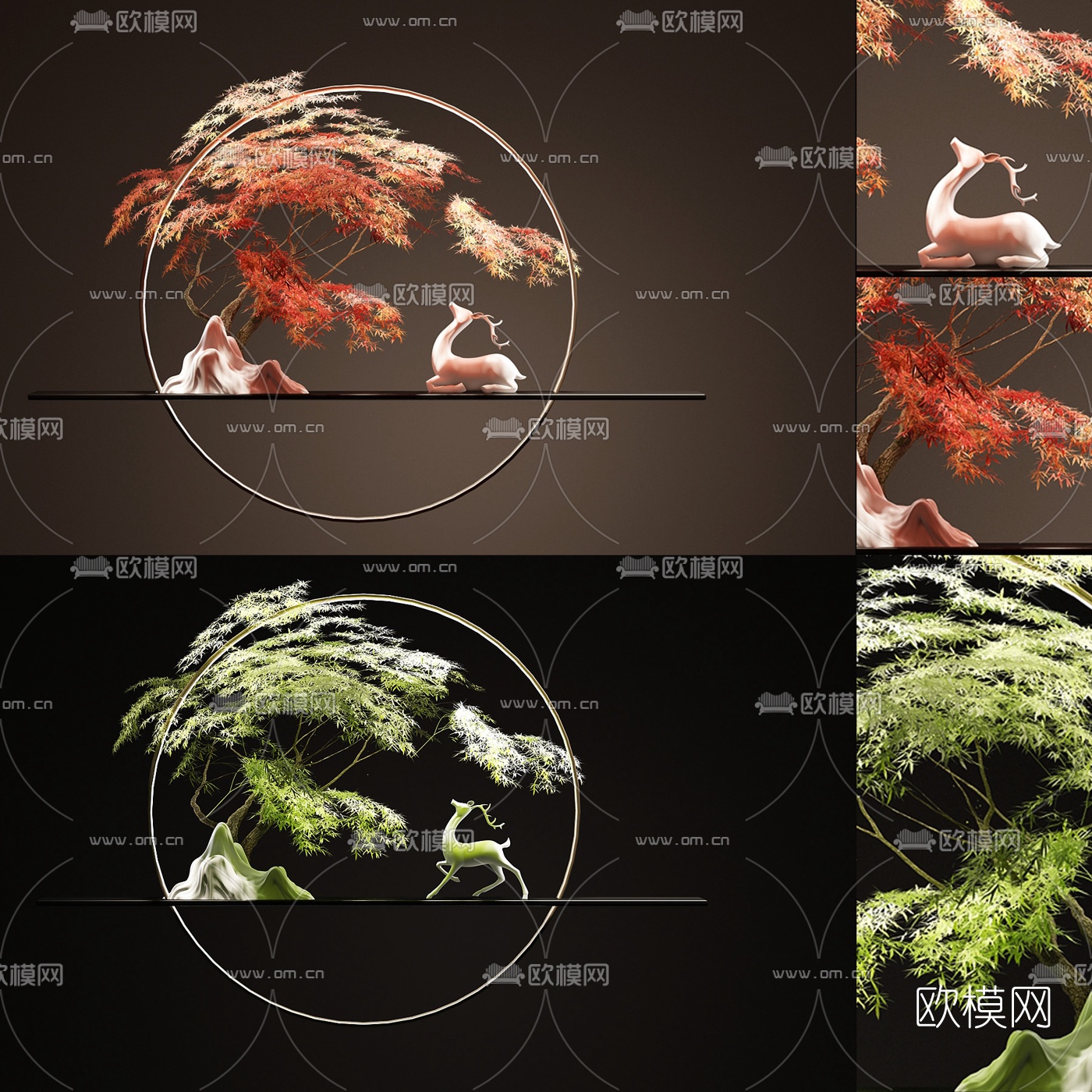 新中式枫树假山挂件3d模型
