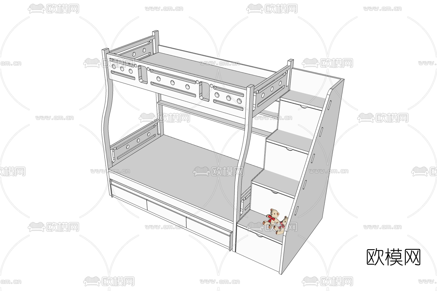 简欧上下床免费su模型下载