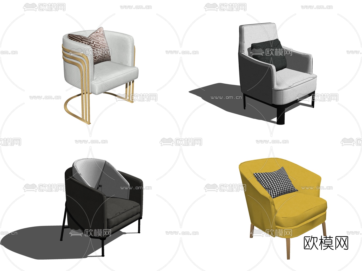 现代布艺休闲沙发su模型下载
