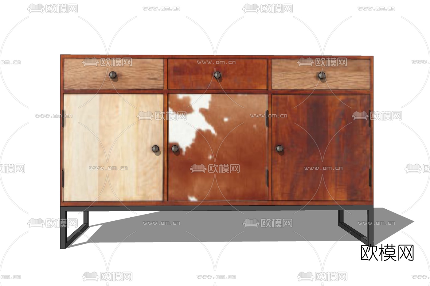 现代实木边柜免费su模型下载