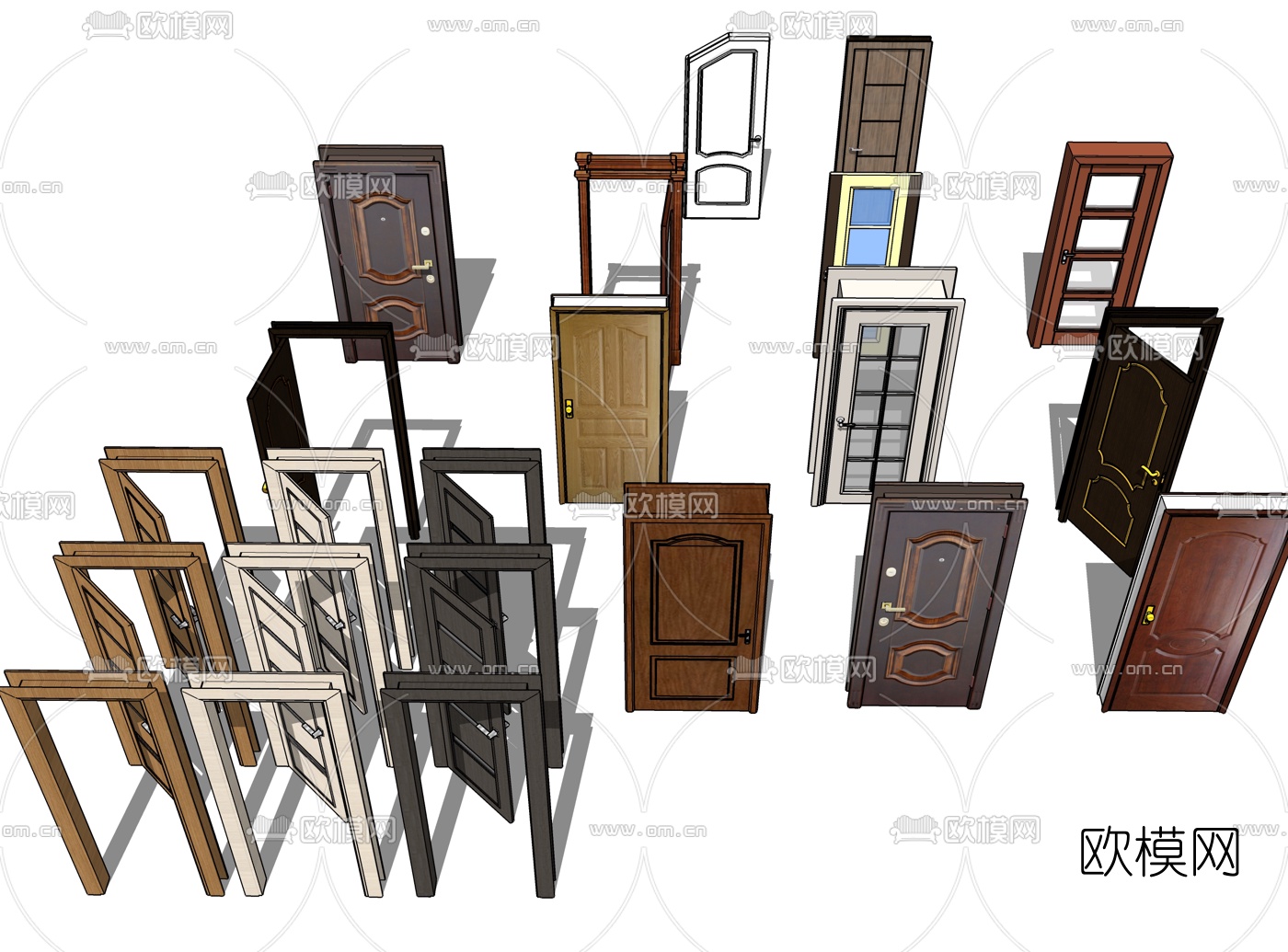 简欧房门单开门门框su模型
