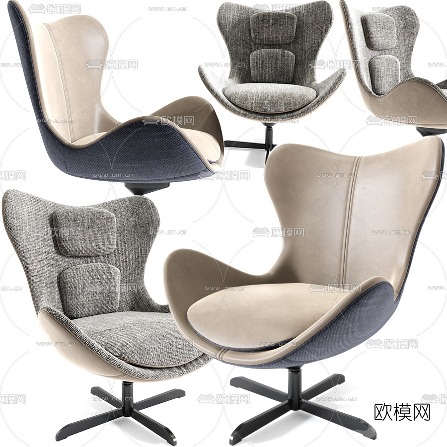 现代布艺休闲椅3d模型下载（渲染图1）
