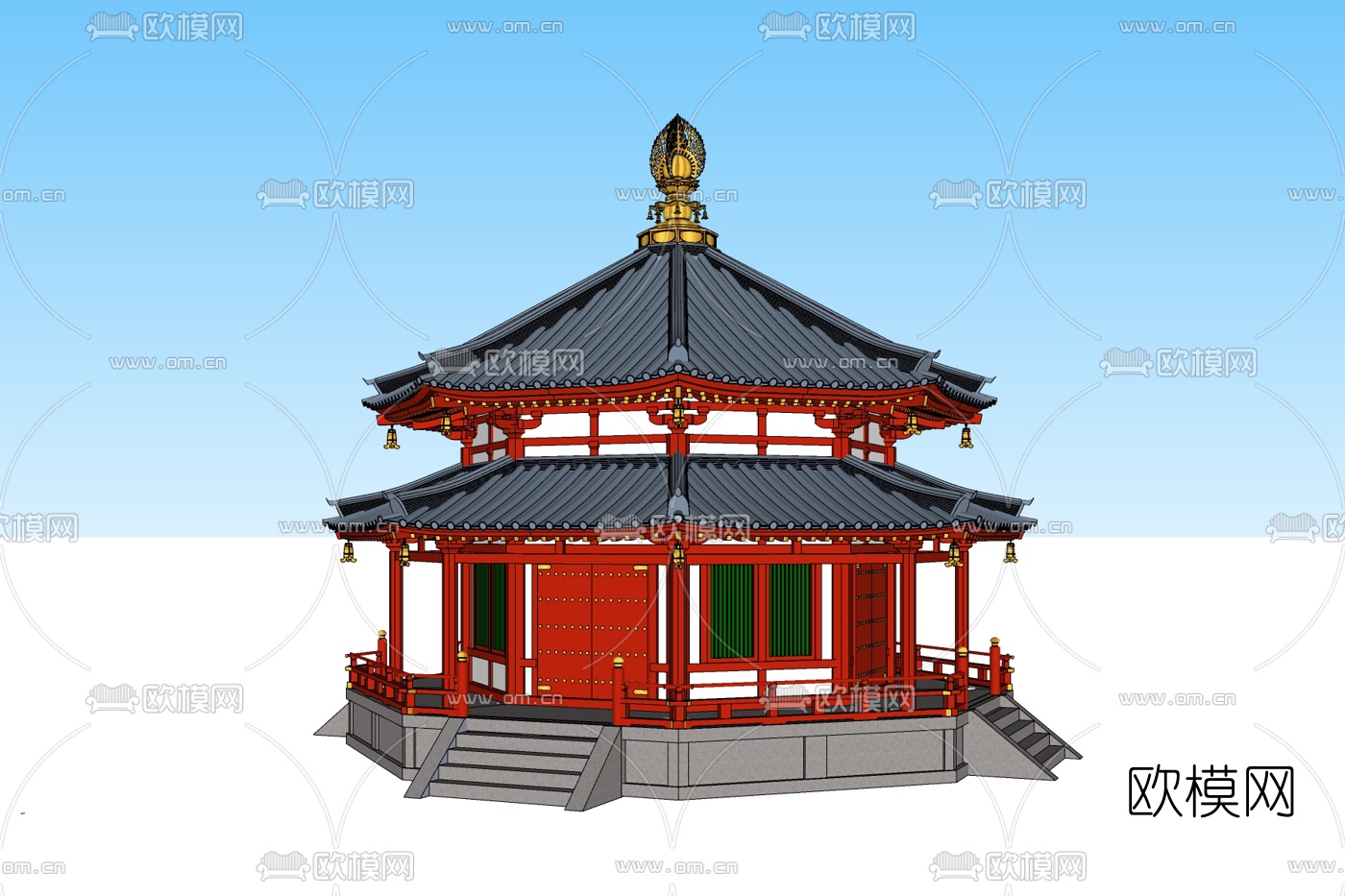 中式塔楼免费su模型下载