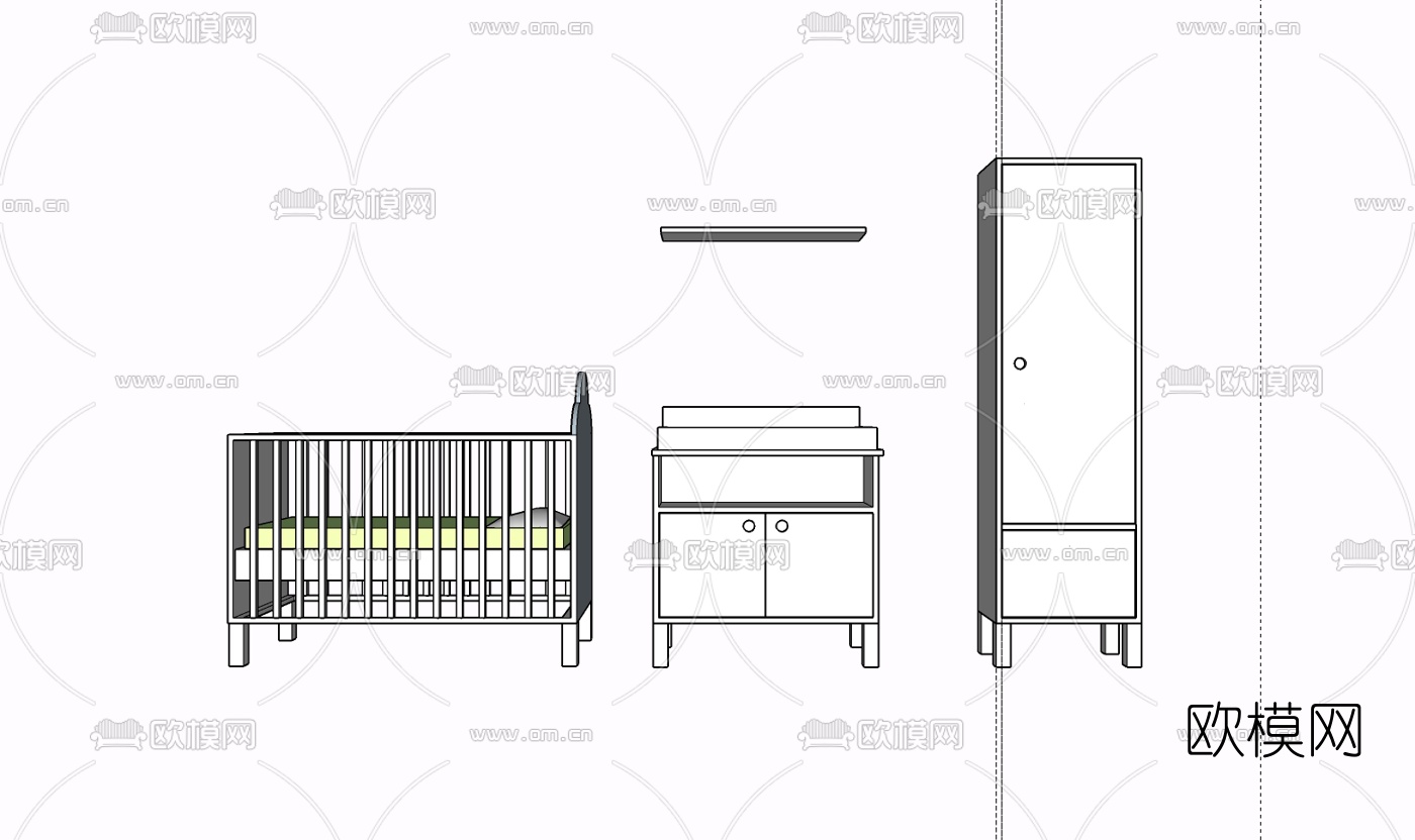 现代实木儿童床免费su模型下载