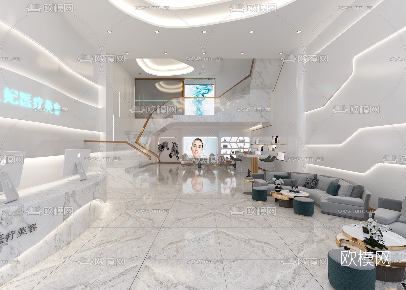 现代布艺懒人沙发组合3d模型下载（渲染图1）