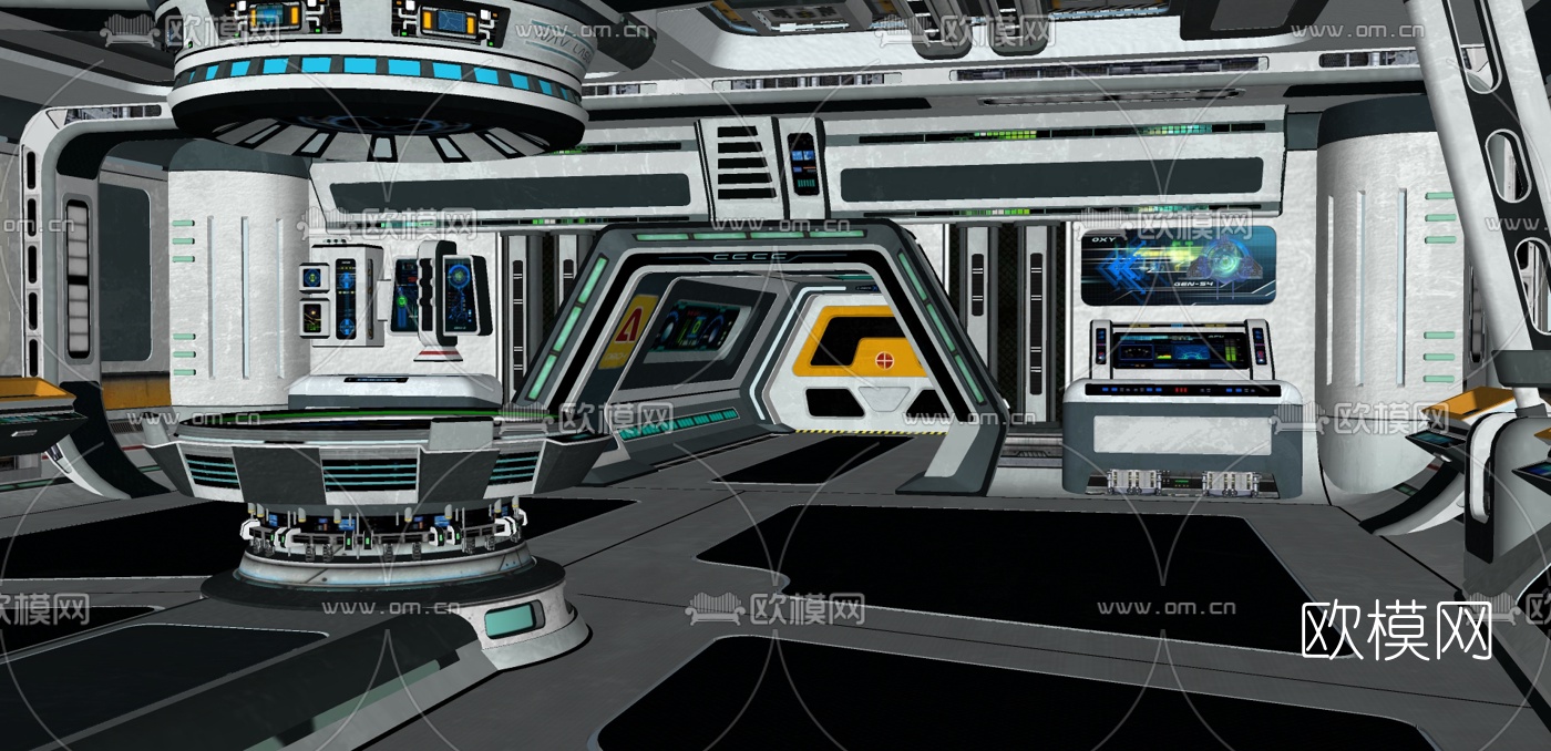 现代宇宙飞船监控室su模型下载（渲染图3）