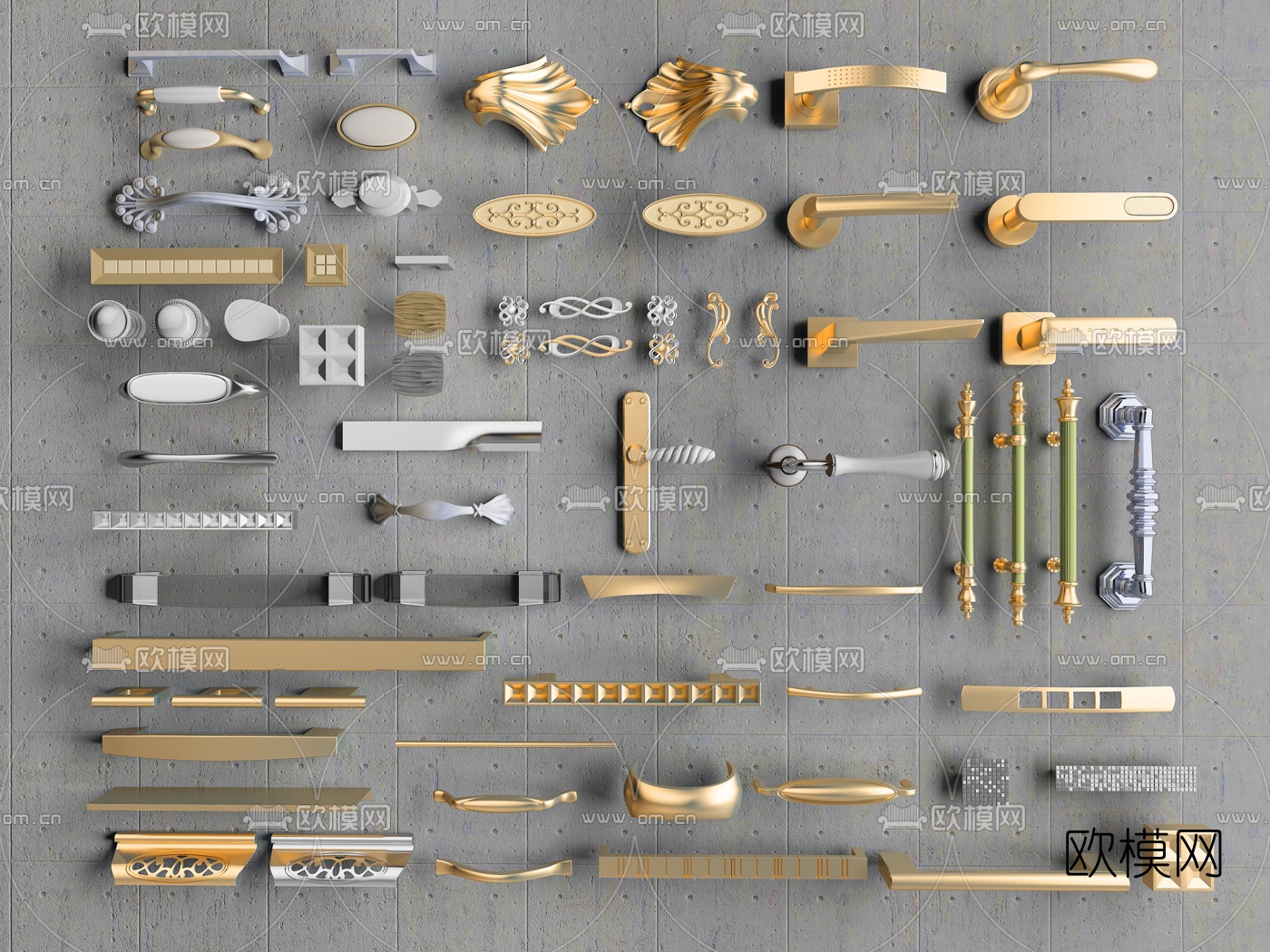 欧式门把手拉手组合3d模型下载