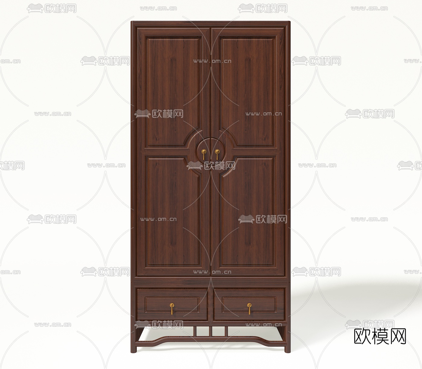 新中式实木平开门衣柜3d模型下载（渲染图1）