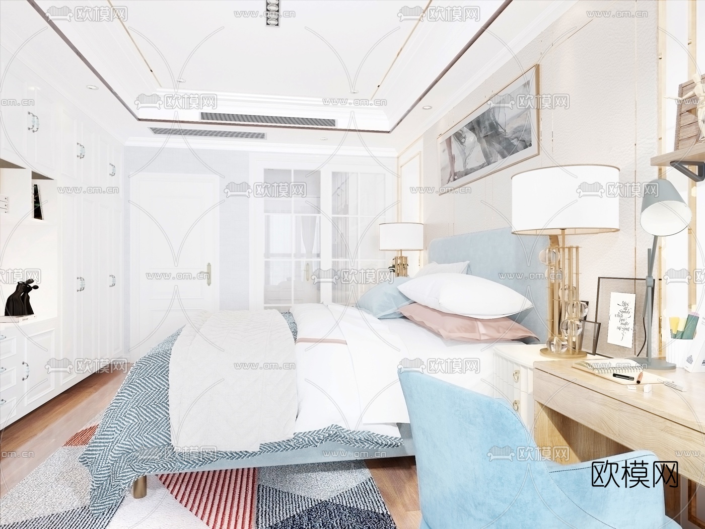 简欧卧室免费3d模型下载（渲染图1）