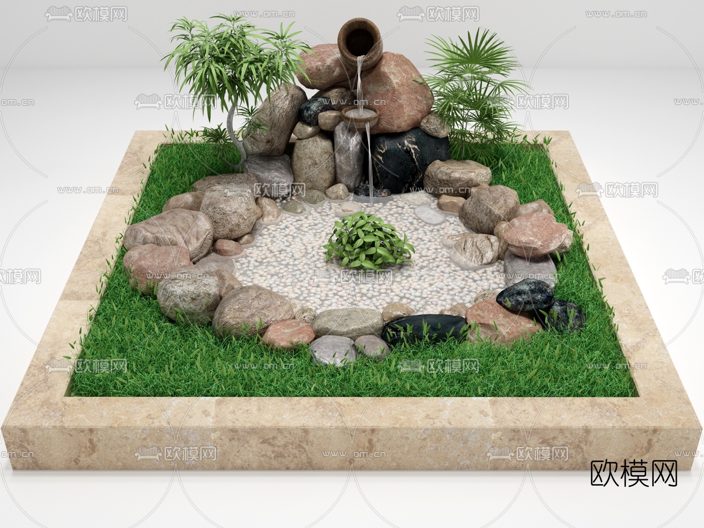 新中式水池园艺小品3d模型