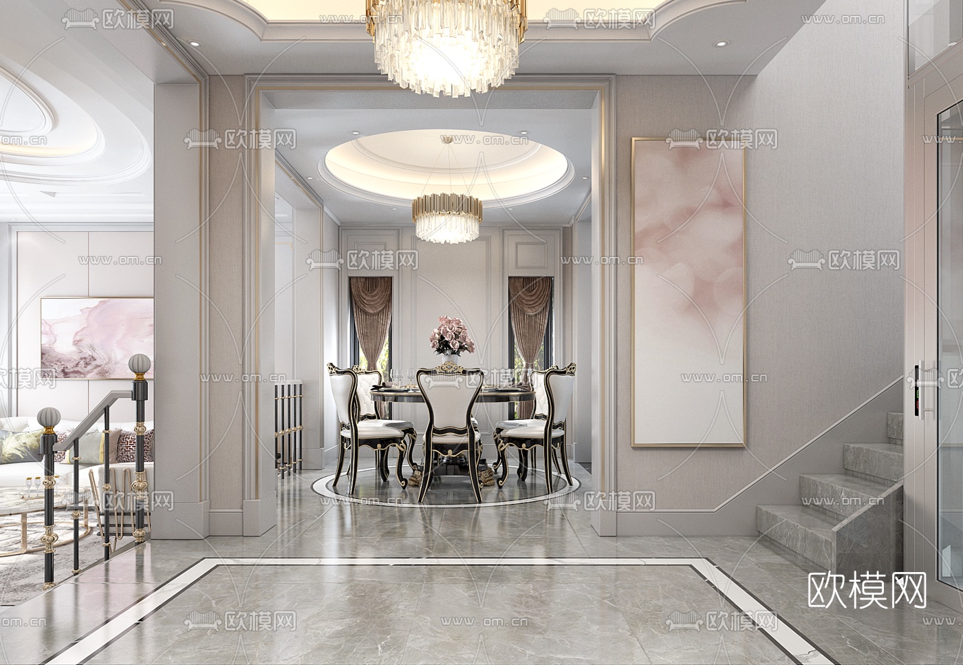 简欧跃式客厅餐厅3d模型