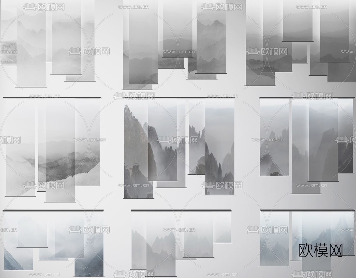 新中式禅意水墨窗帘3d模型下载