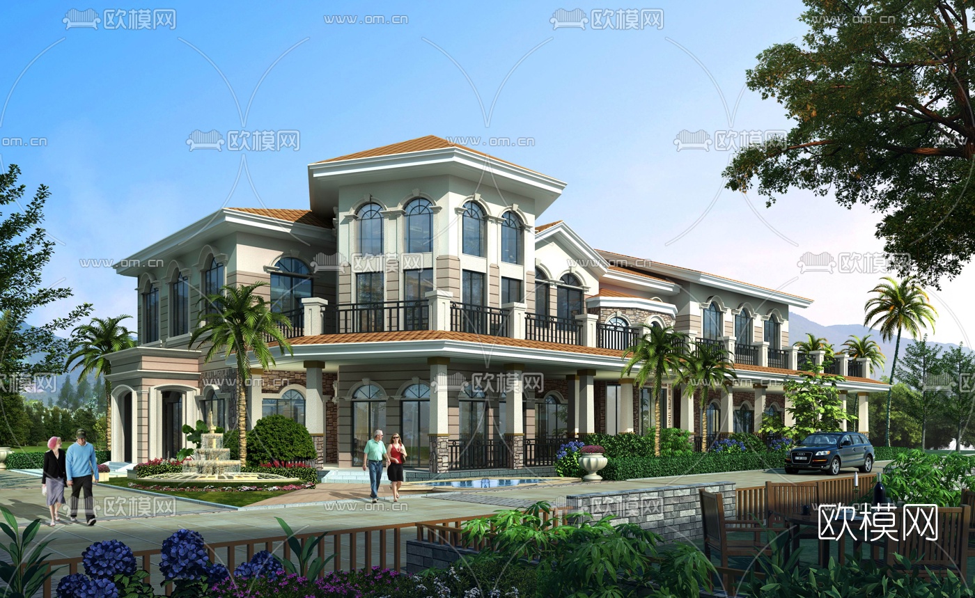 简欧别墅会所建筑外观3d模型下载_ID10103236_3dmax免费模型-欧模网