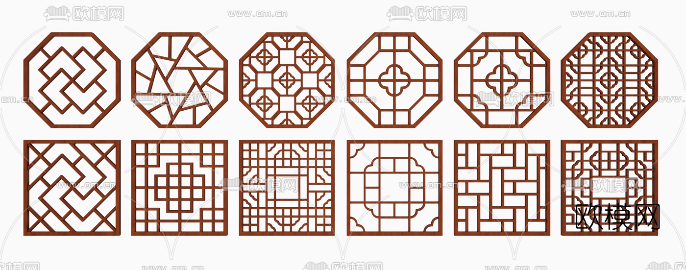 中式实木花格窗户3d模型