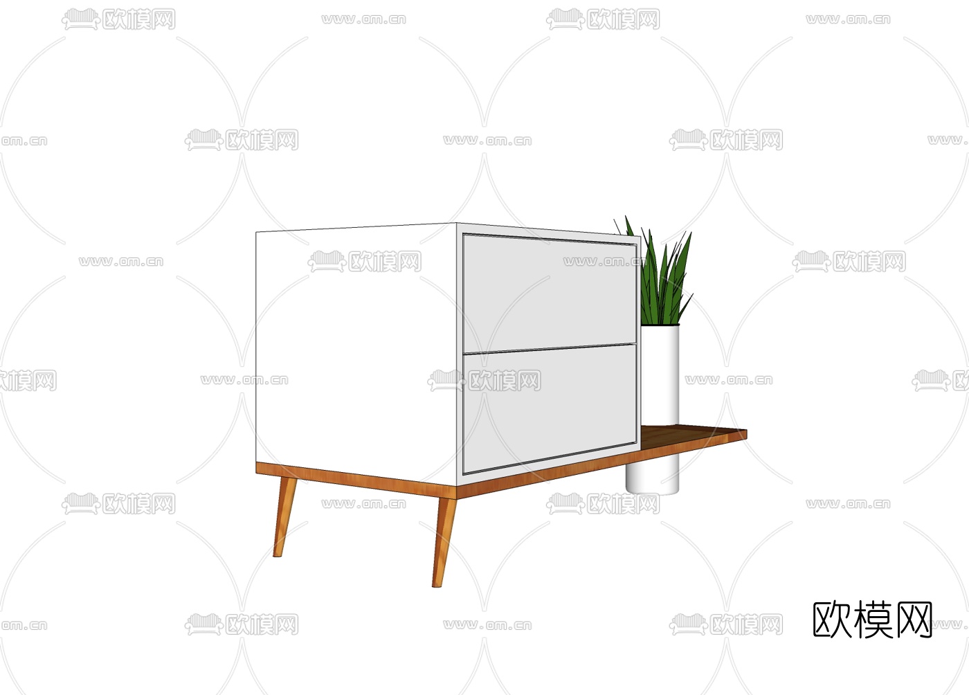 现代白色床头柜免费su模型