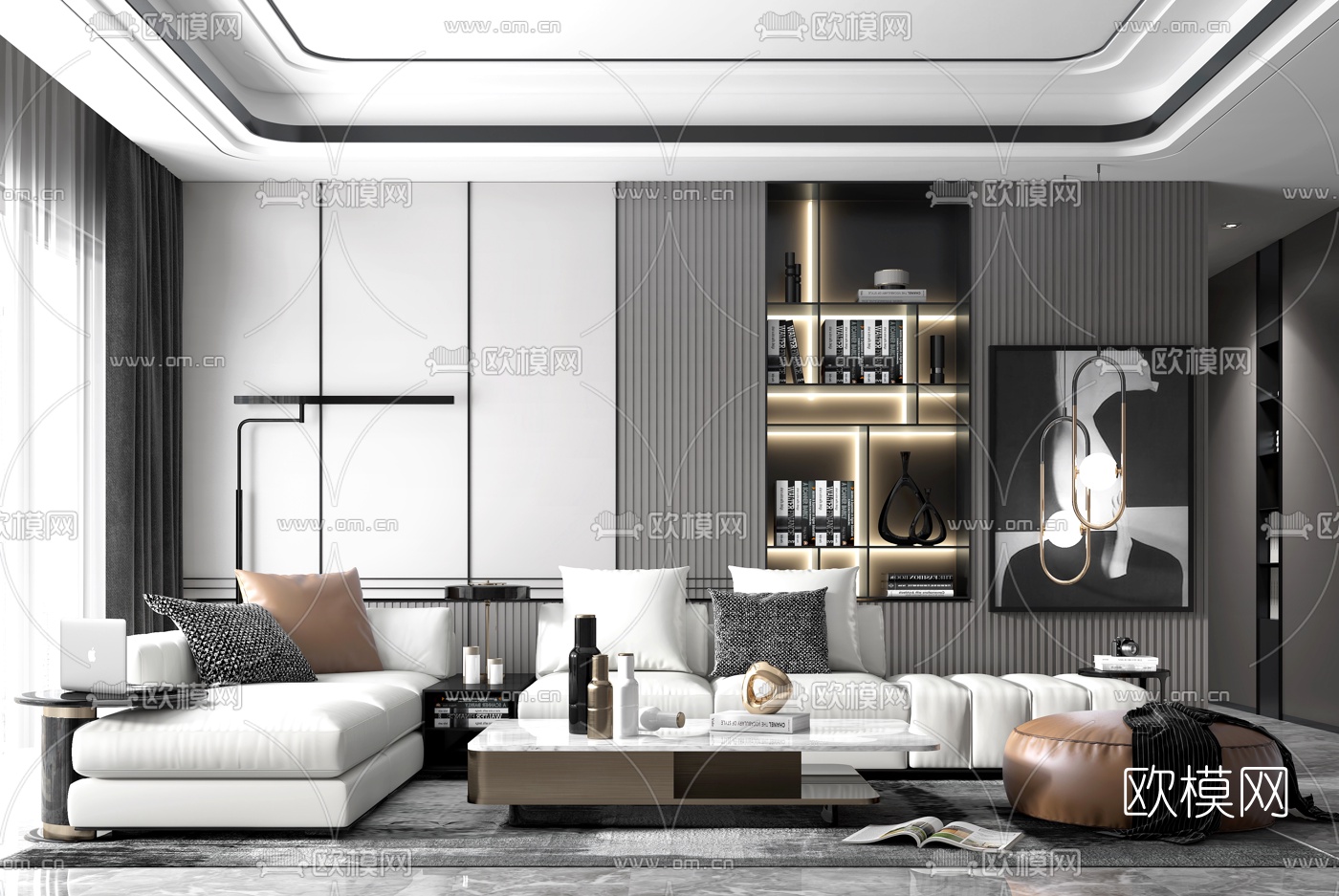 现代轻奢客厅组合沙发3d模型下载（渲染图1）