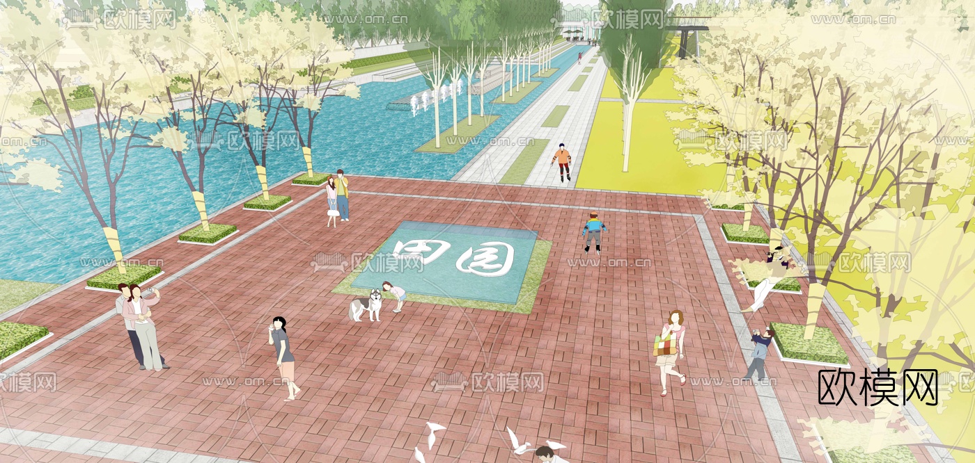 现代公园景观su模型下载（渲染图1）