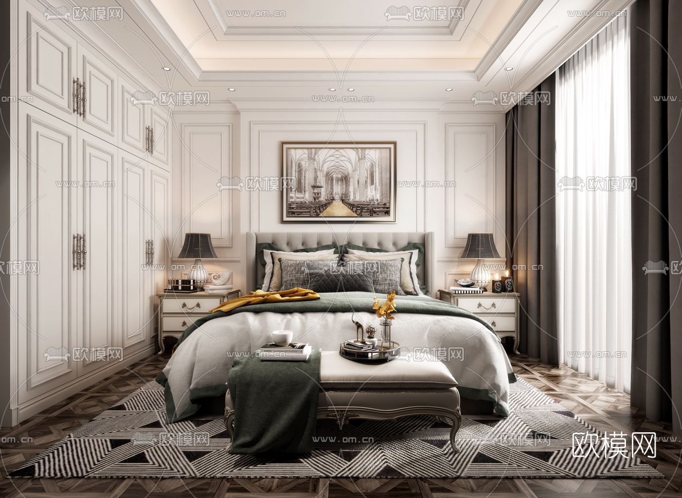 简欧卧室主人房3d模型下载