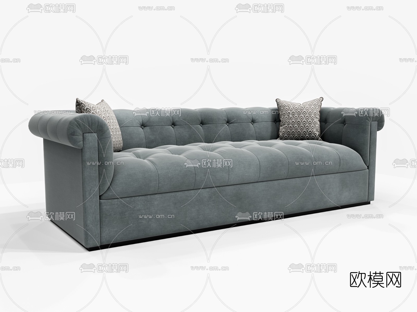 美式绒布多人沙发3d模型下载