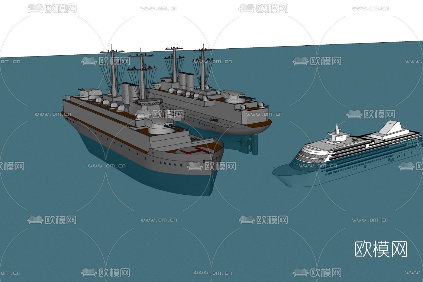 现代军舰免费su模型下载