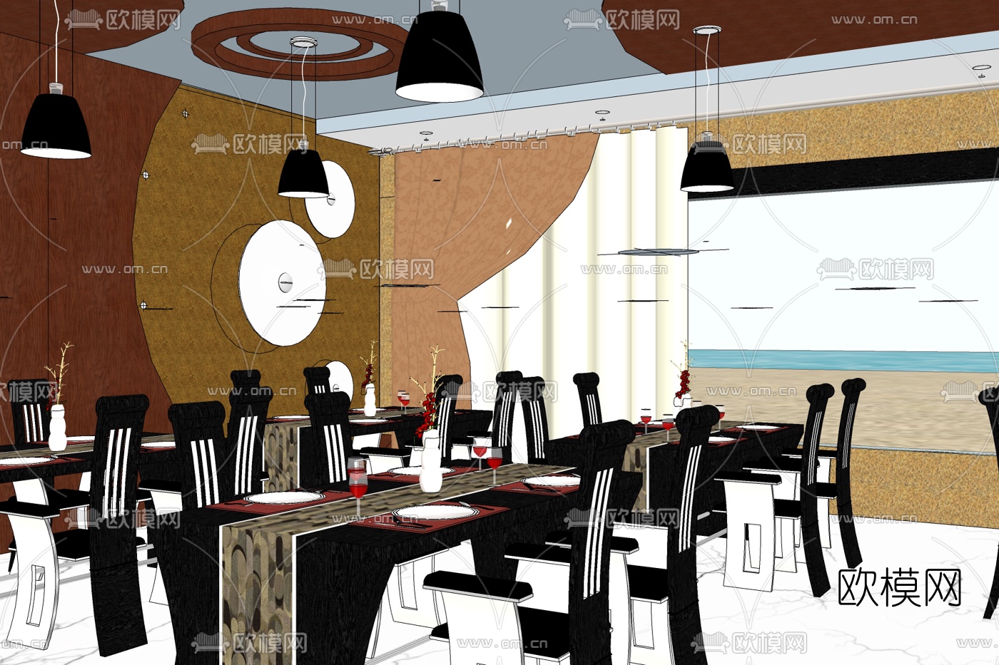 欧式主题餐厅免费su模型下载