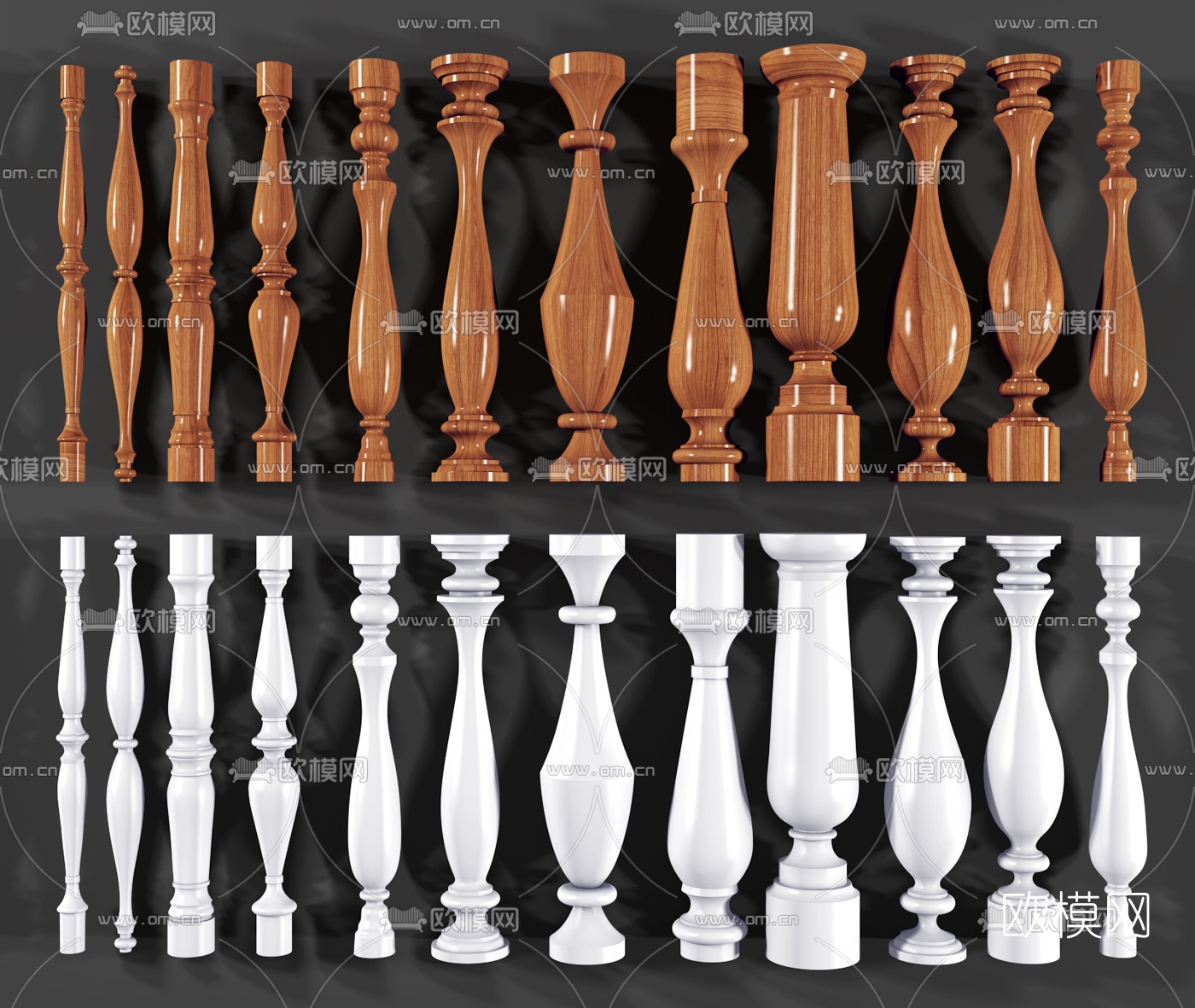 简欧楼梯立柱扶手组合3d模型下载