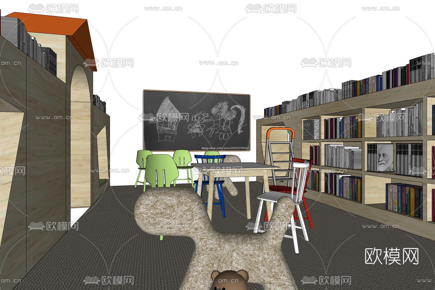 现代书店阅览室免费su模型下载