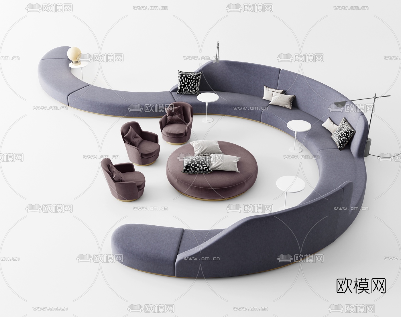 现代布艺异形沙发3d模型下载