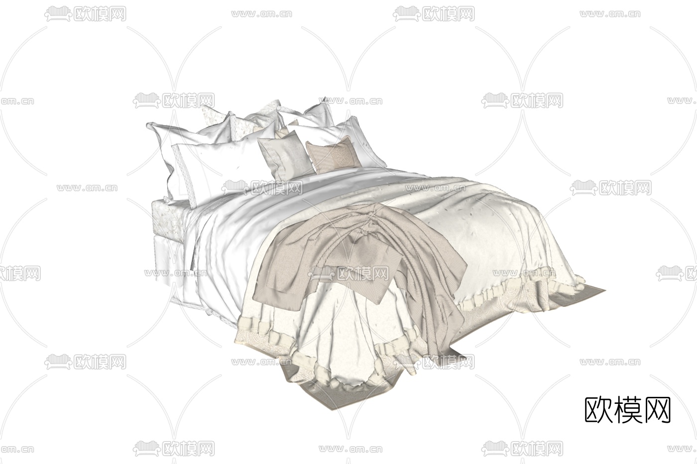 现代布艺双人床免费su模型下载