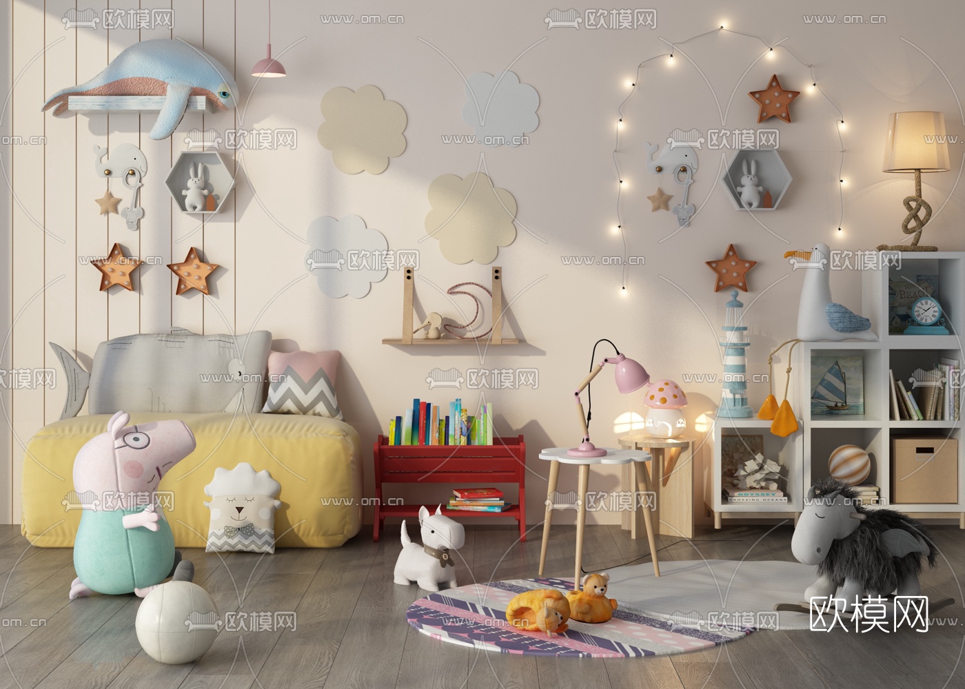 北欧儿童休闲沙发收纳柜玩具3d模型下载