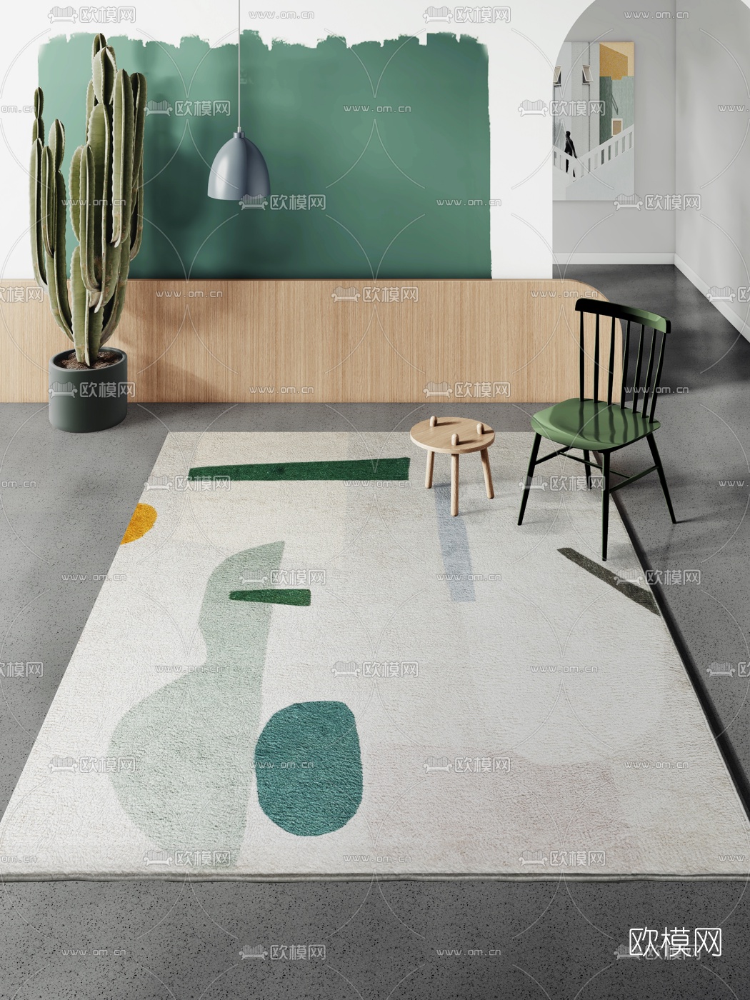 北欧混搭休闲椅卡乐美地毯3d模型下载