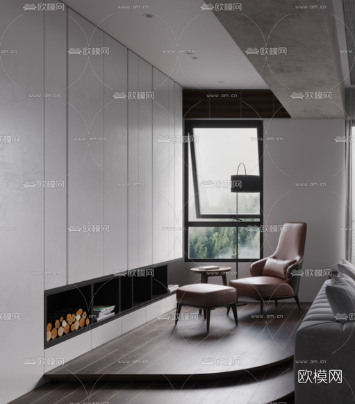 现代客厅沙发组合3d模型下载(渲染图2)