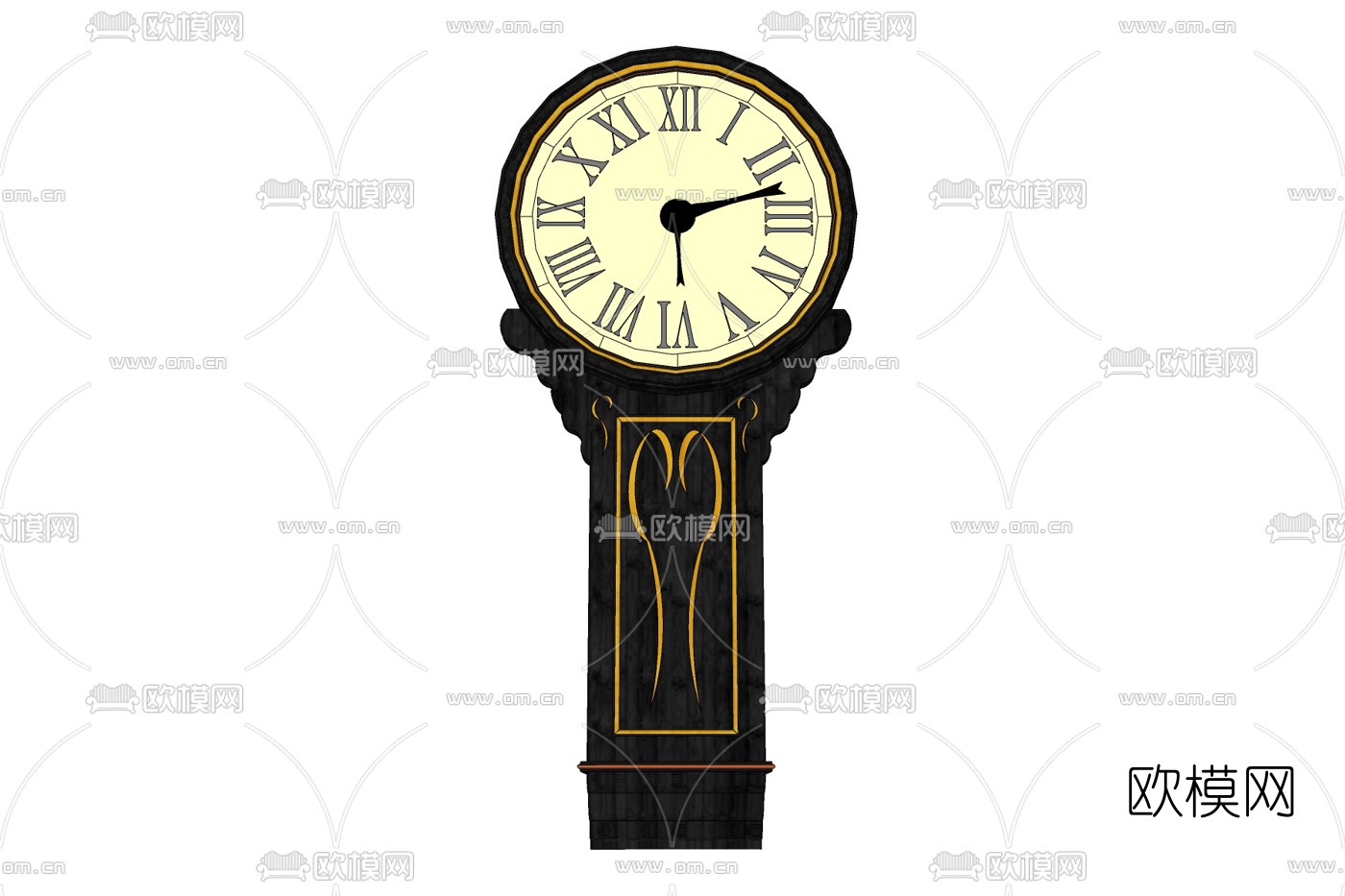 欧式实木落地钟表免费su模型下载