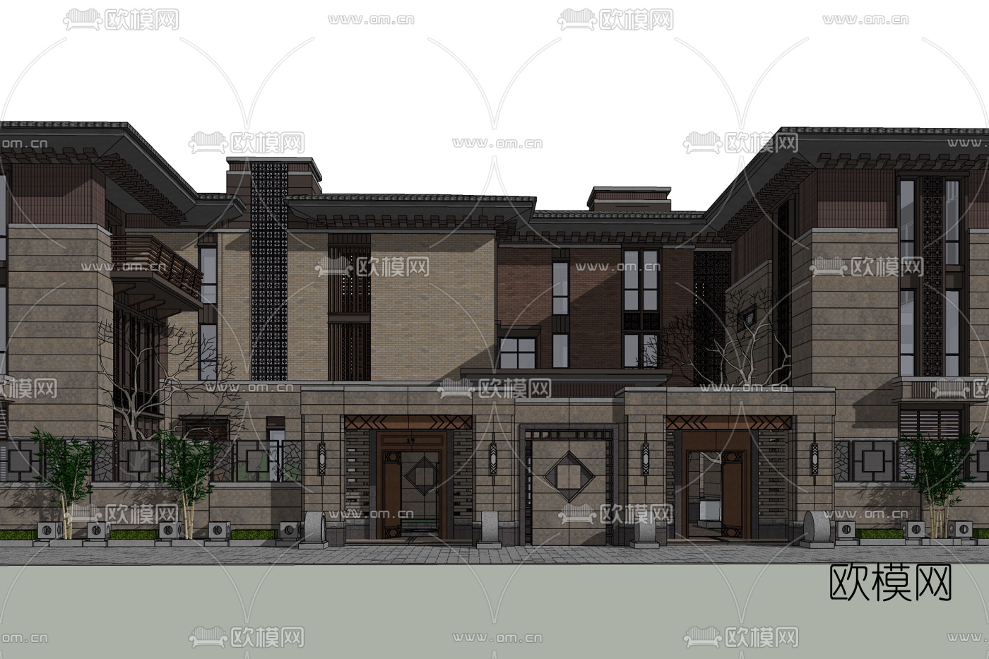 中式别墅外观免费su模型-免费3dmax模型库-欧模网