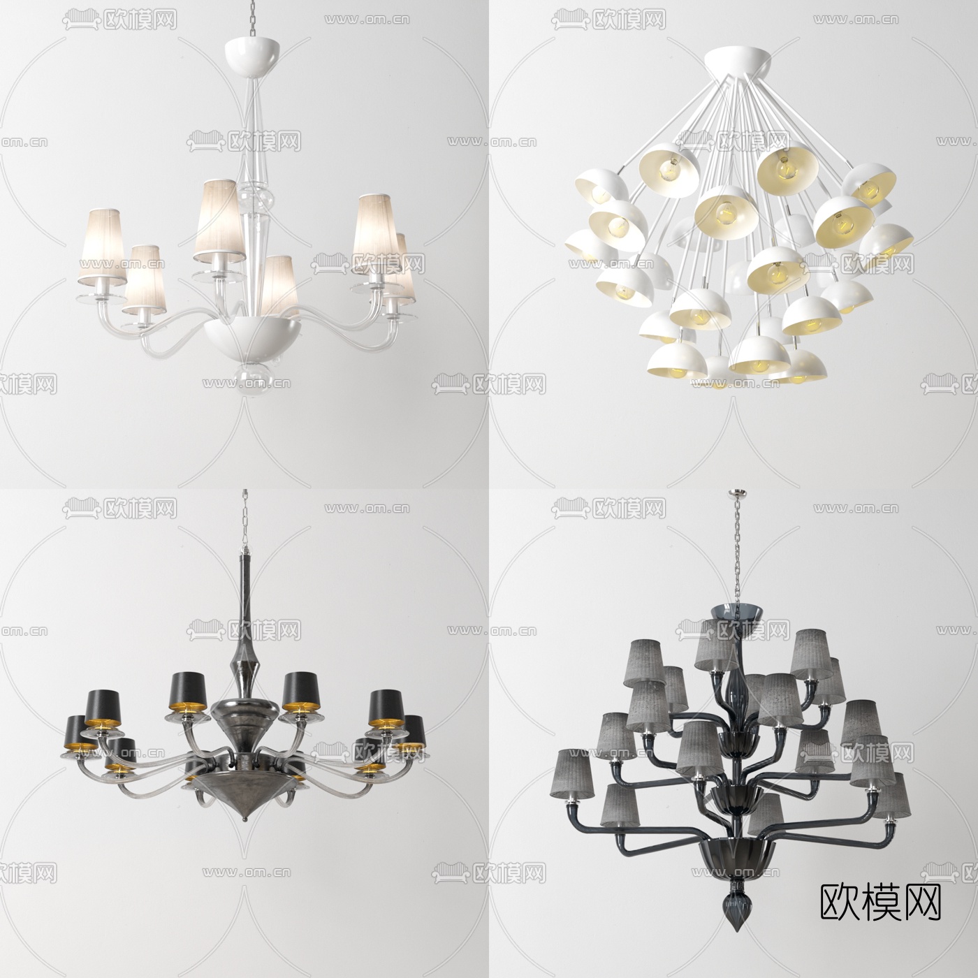 简欧金属多头吊灯3d模型下载